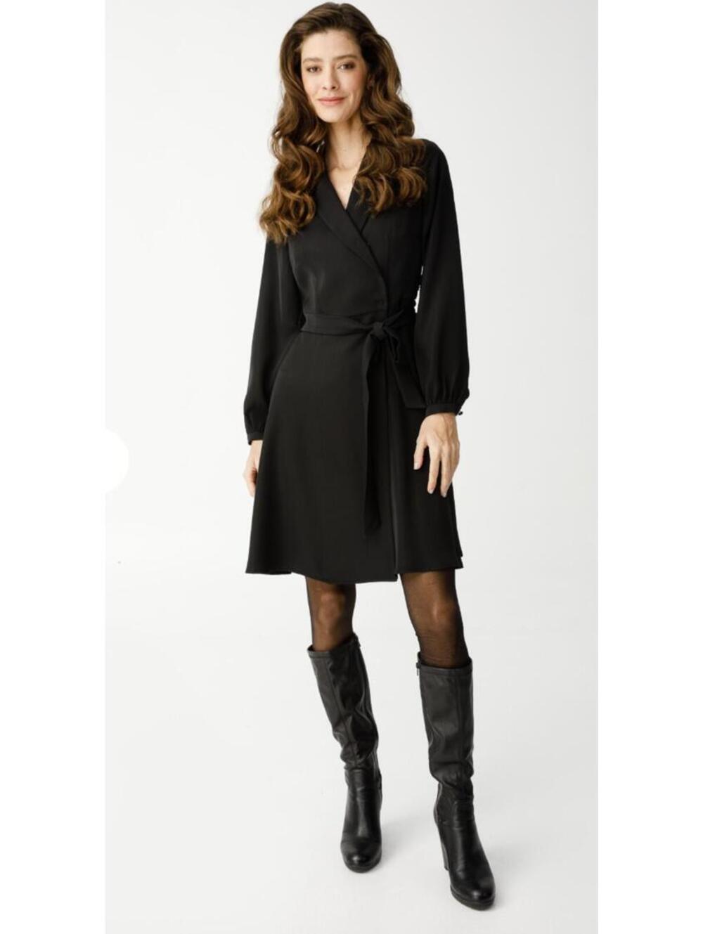 Ekol Black Long Sleeve Wrap Dress - Euro Size 42 (US 10/12) - Sophisticated Chic